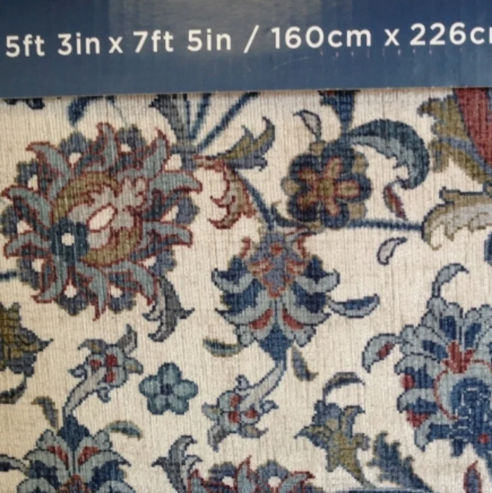 Wyatt & Ash Machine Washable Area Rug - Floral Blue & Ivory